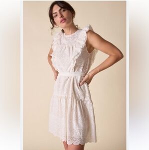NWT St. Roche Elysian Dress Eyelet Embroidered Cottagecore Classic Ruffle Ivory